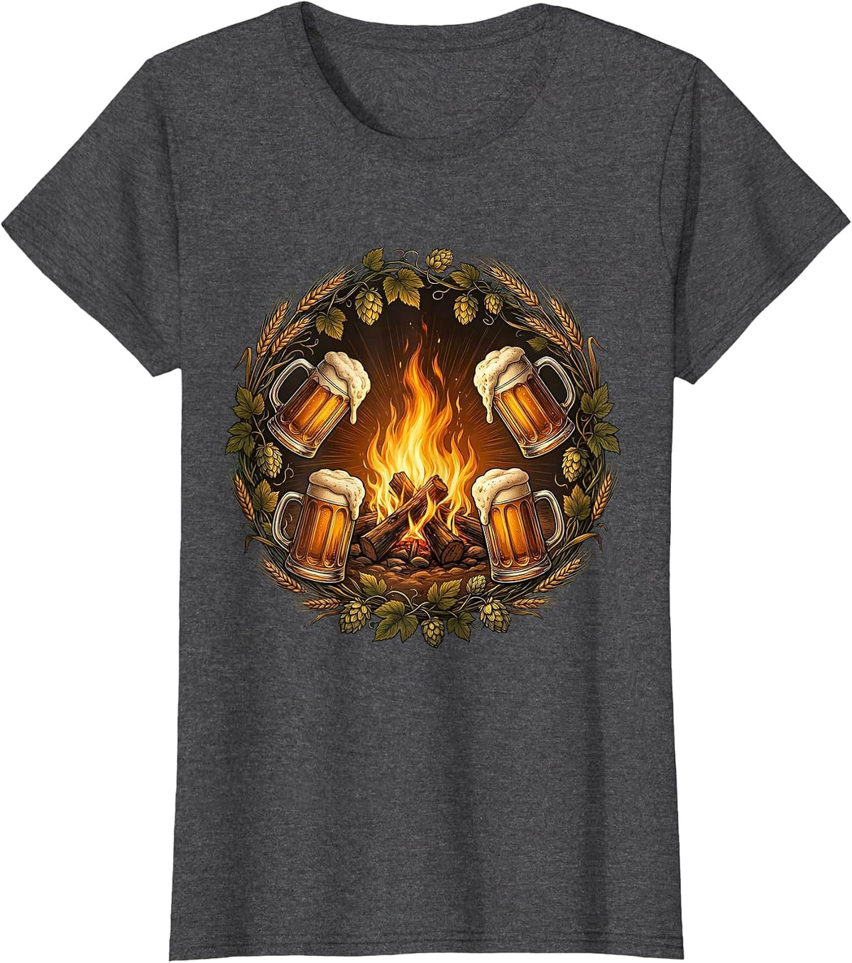 Women's Prost Campfire Mug Raise Illustration T-Shirt - Dark Heather Grey