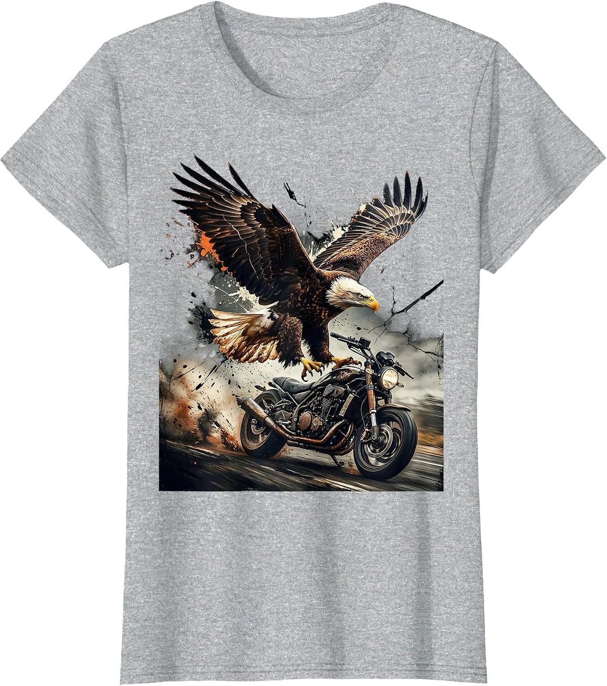 Eagle Swooping Over Speeding Motorcycle Graphic T-Shirt - Heather Grey