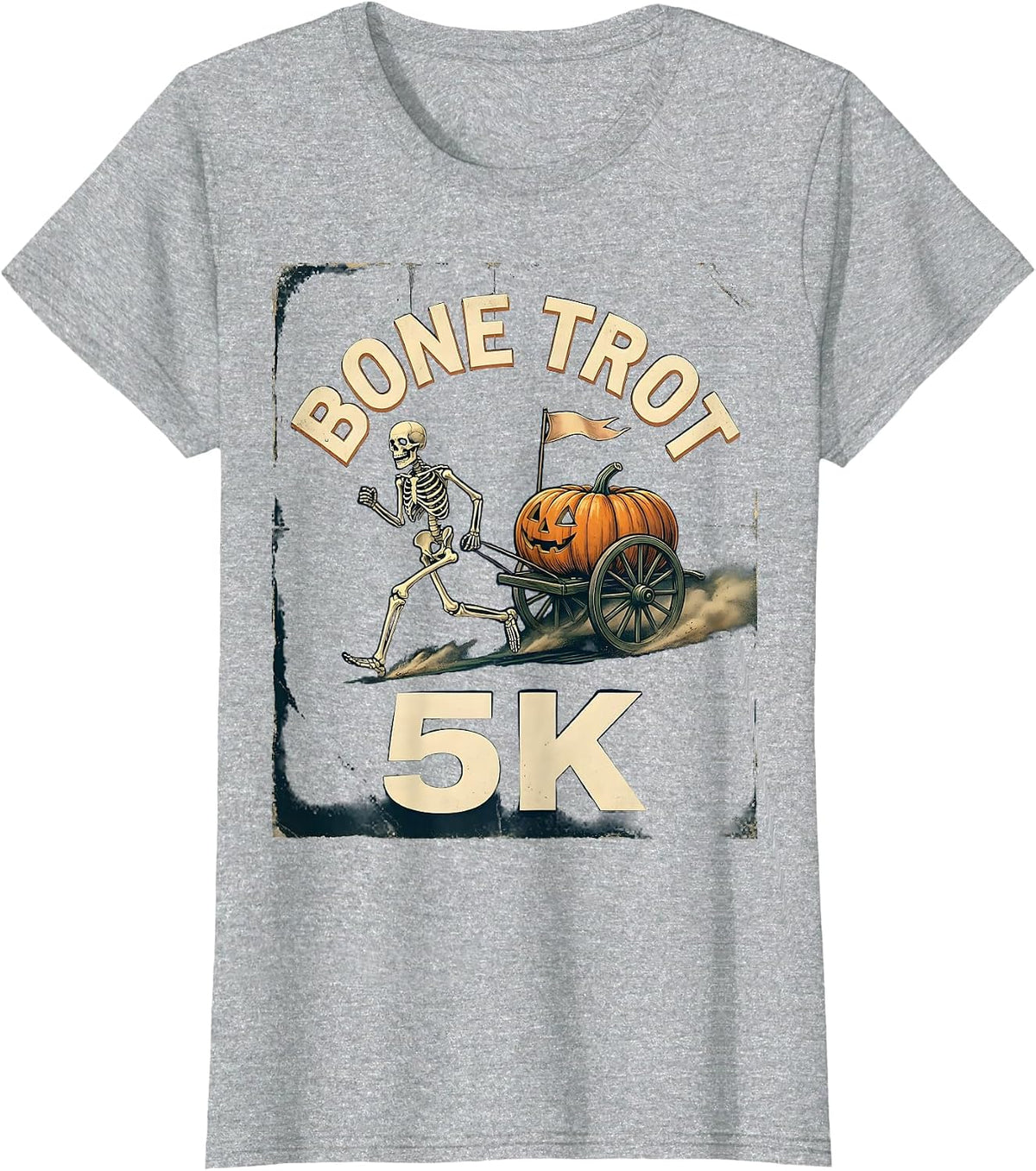 Bone Trot 5K Vintage Skeleton Runner Halloween Fun Run T-Shirt - Heather Grey