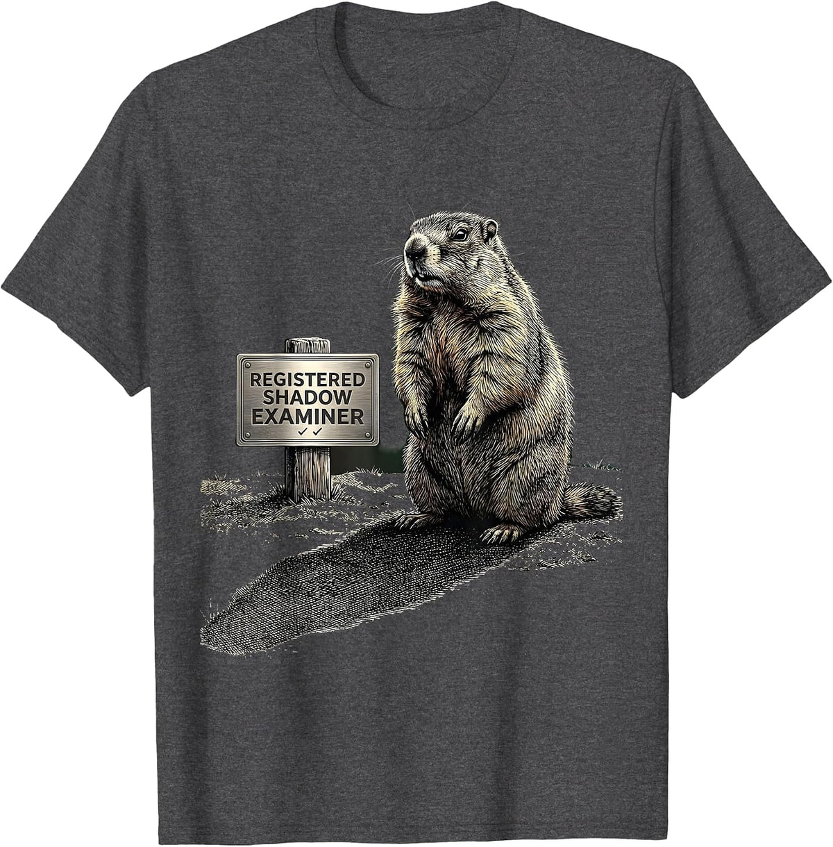 Men's Registered Shadow Examiner Vintage Groundhog Day Humor T-Shirt - Dark Heather Grey