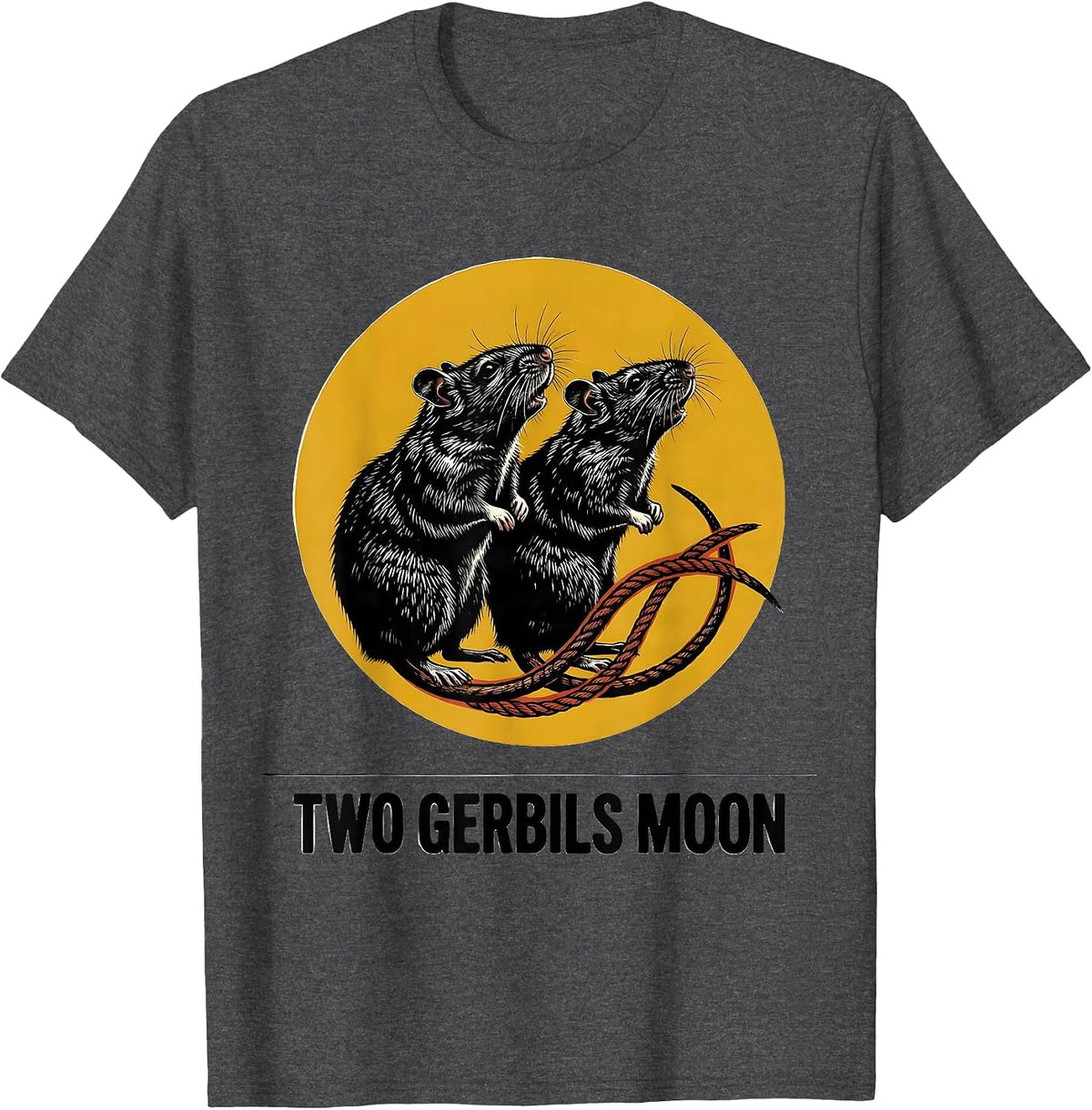Two Gerbils Moon Funny Small Mammal Pet Lover Humor T-Shirt - Dark Heather Grey