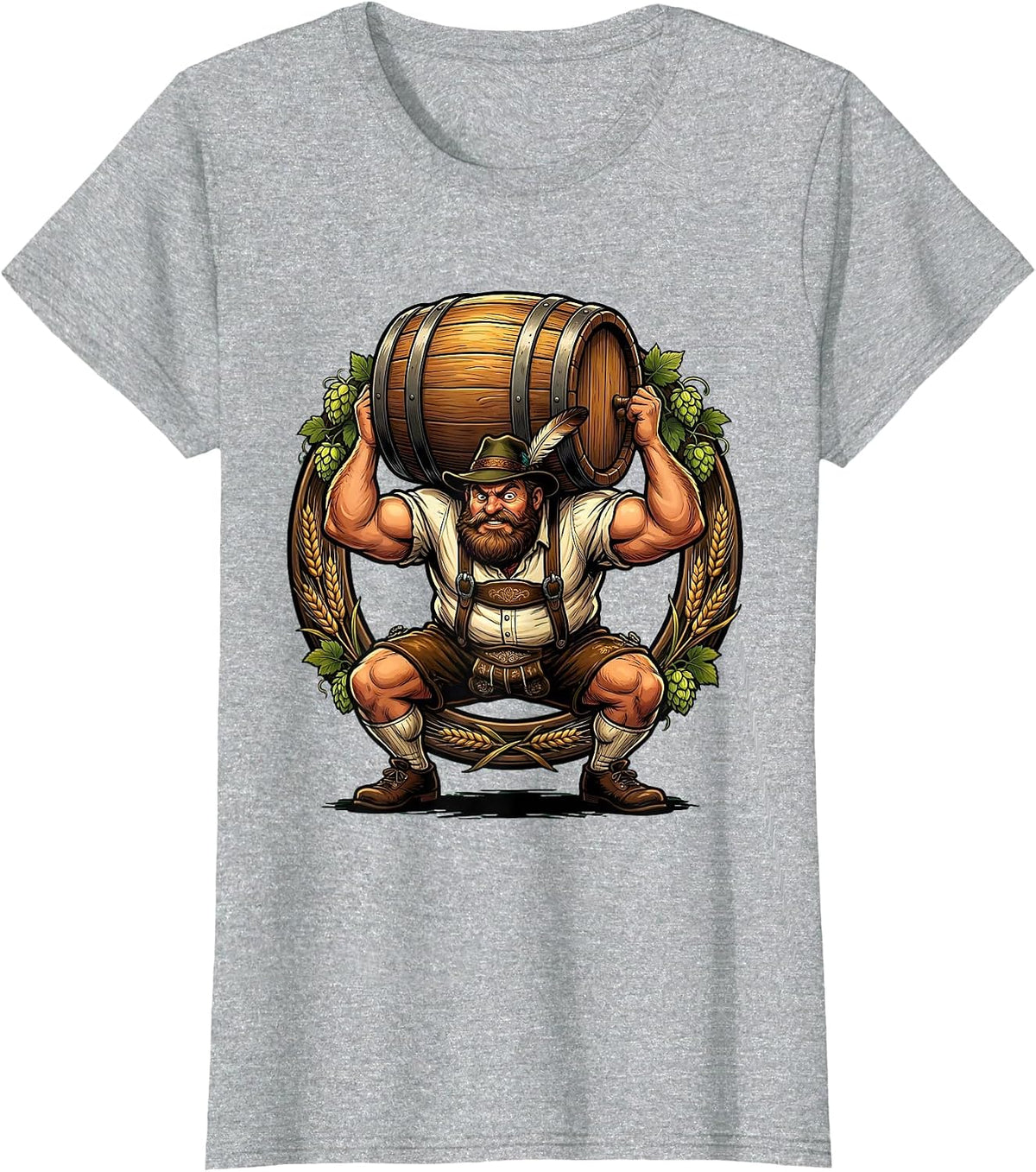 Oktoberfest Barrel Carrier Graphic Design T-Shirt - Heather Grey