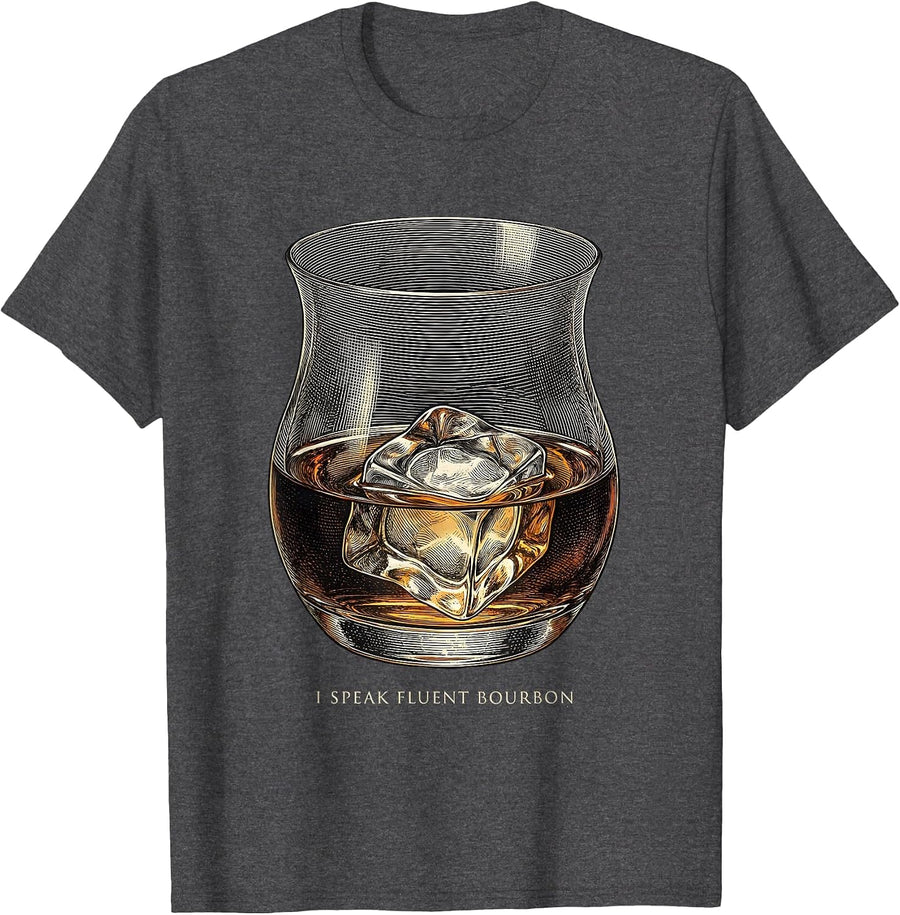 Men's I Speak Fluent Bourbon Funny Bourbon Lover Drinking Humor T-Shirt - Dark Heather Grey