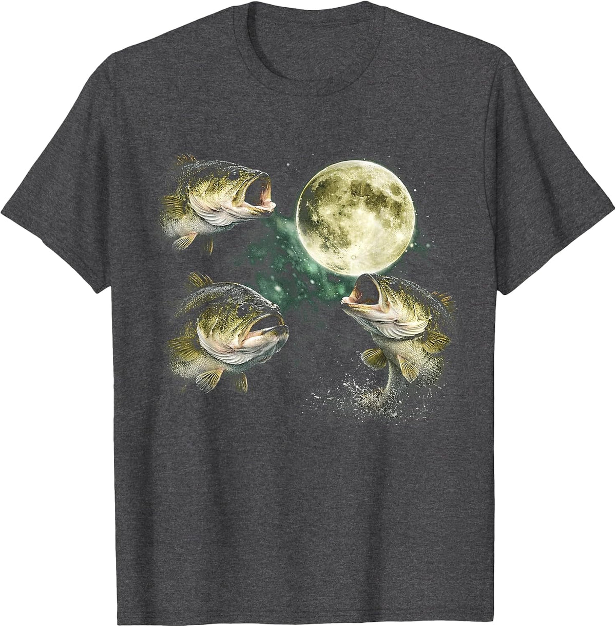 Bass Fish Howling At The Moon Vintage Angler Fisherman Tees T-Shirts for Men Women - Dark Heather Grey