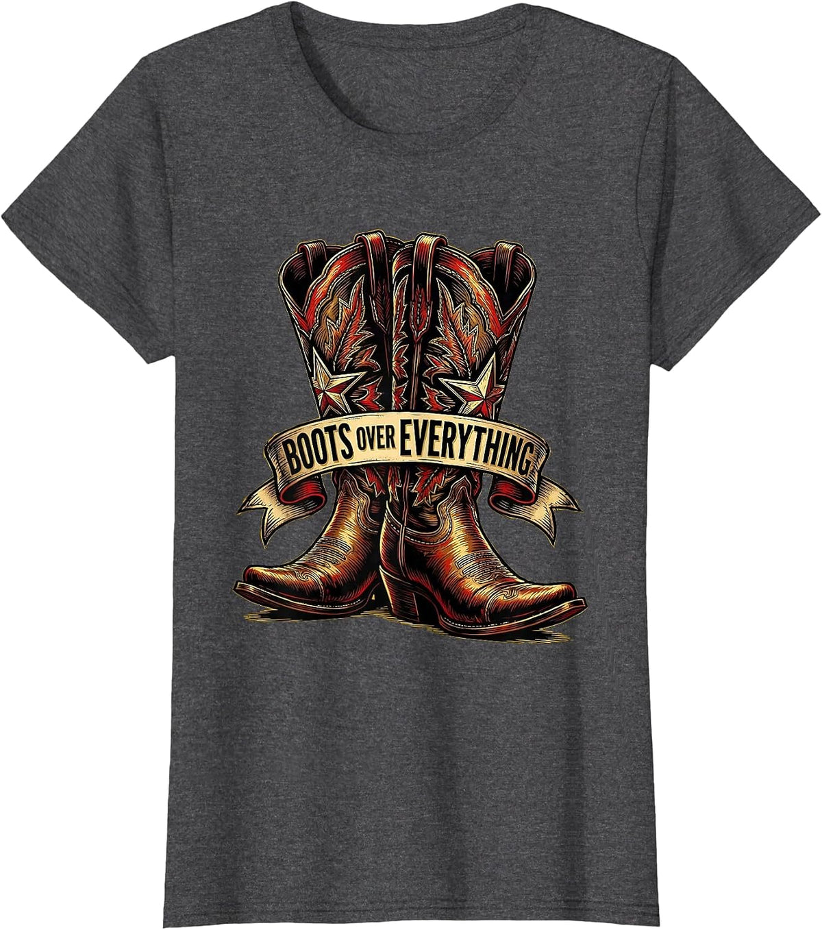Women's Boots Over Everything Cowgirl Graphic Design T-Shirt - Dark Heather Grey