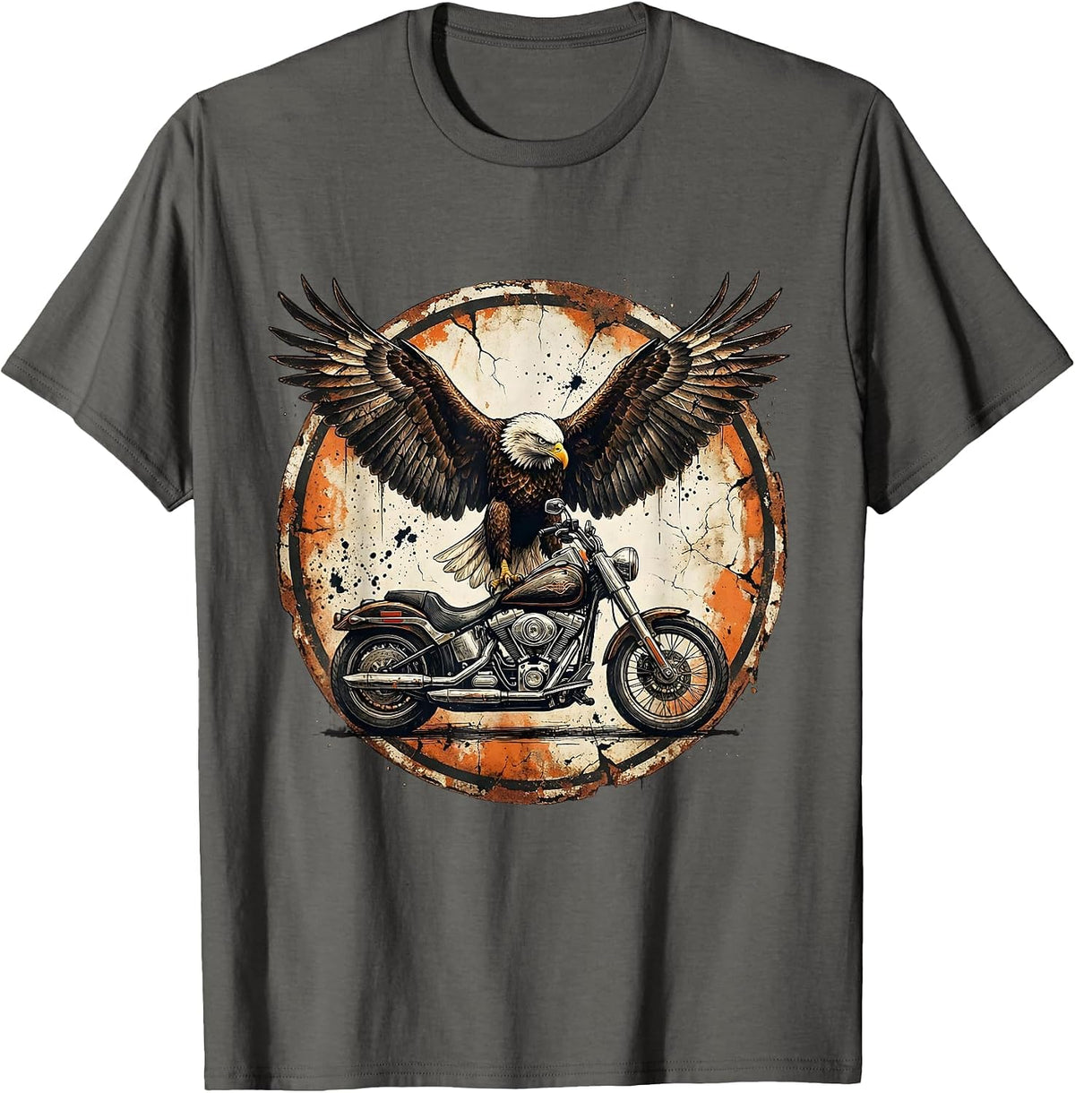 Eagle Wings Chrome Motorcycle Biker Graphic T-Shirt - Asphalt Grey