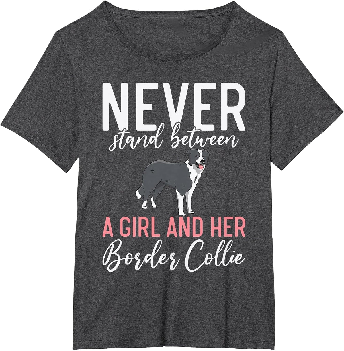 Never Stand Between a Girl and her Border Collie T-Shirt - Dark Heather Grey
