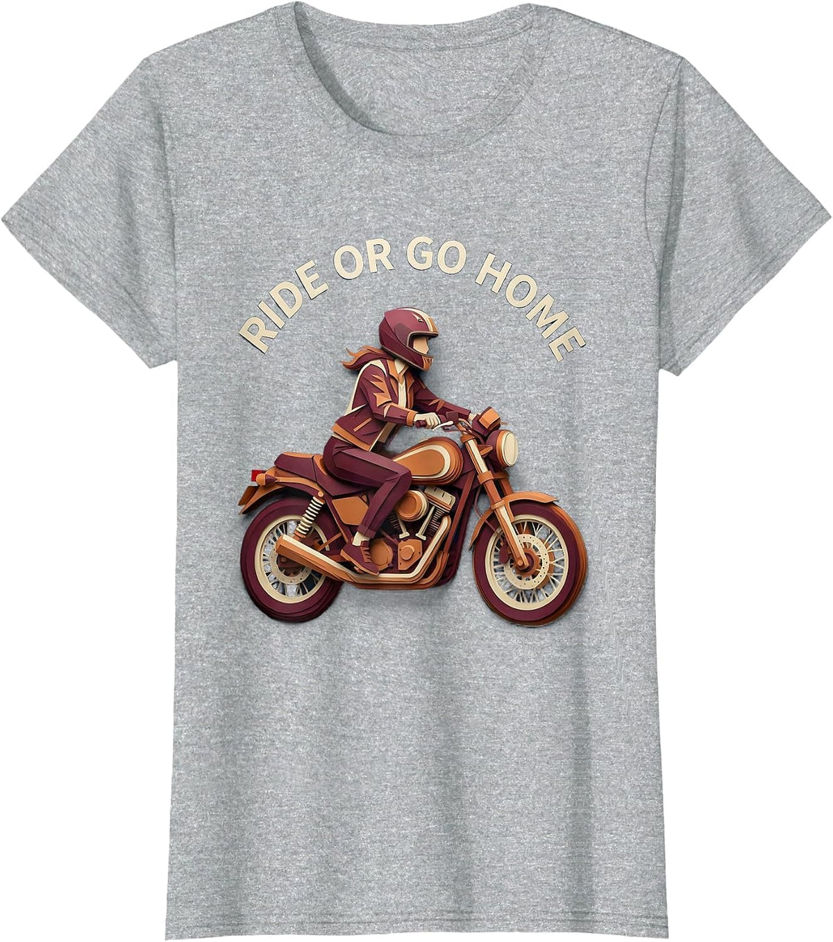 Ride or Go Home Bold Biker Caw Women Design T-Shirt - Heather Grey