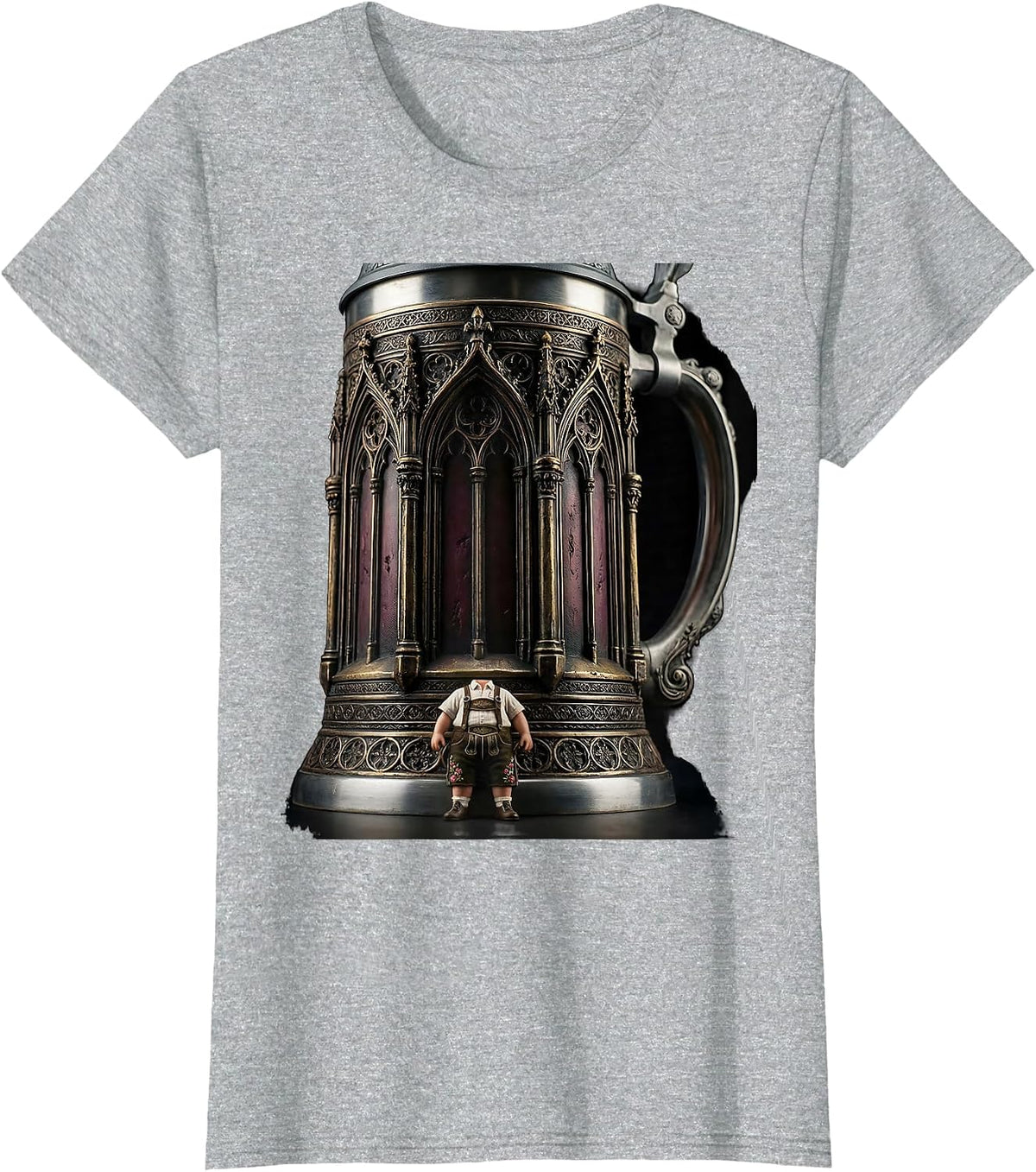 Giant Beer Stein Tiny Lederhosen Oktoberfest Design T-Shirt - Heather Grey