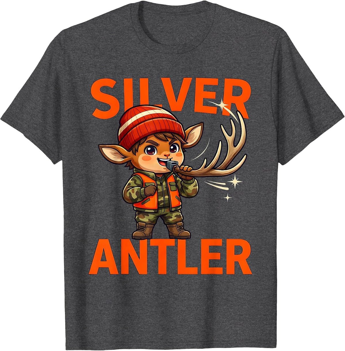 Men's SILVER ANTLER Funny Whitetail Deer Hunter Christmas T-Shirt - Dark Heather Grey