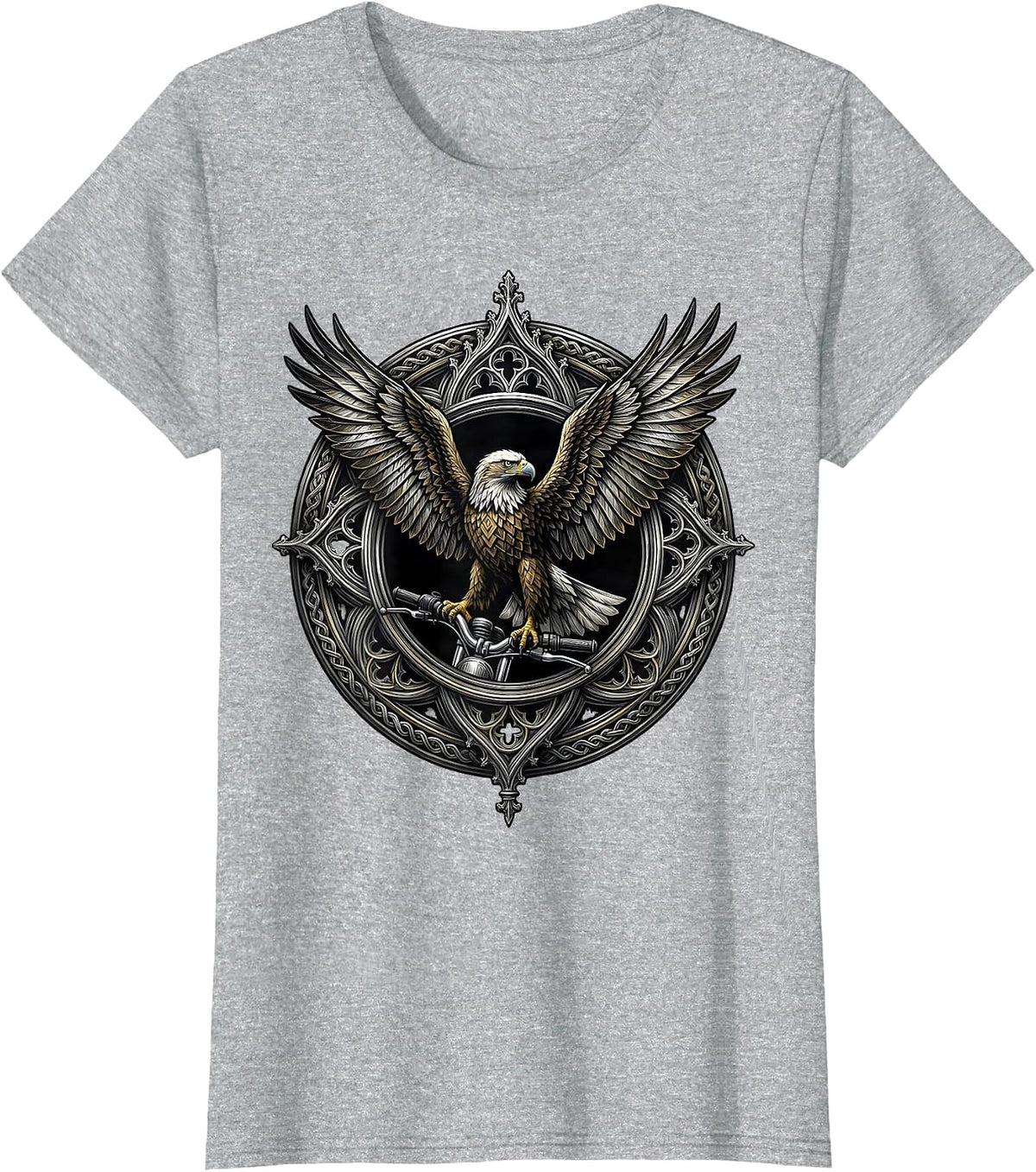 Women's Eagle on Chrome Motorcycle Handlebar Biker Graphic T-Shirt - Heather Grey