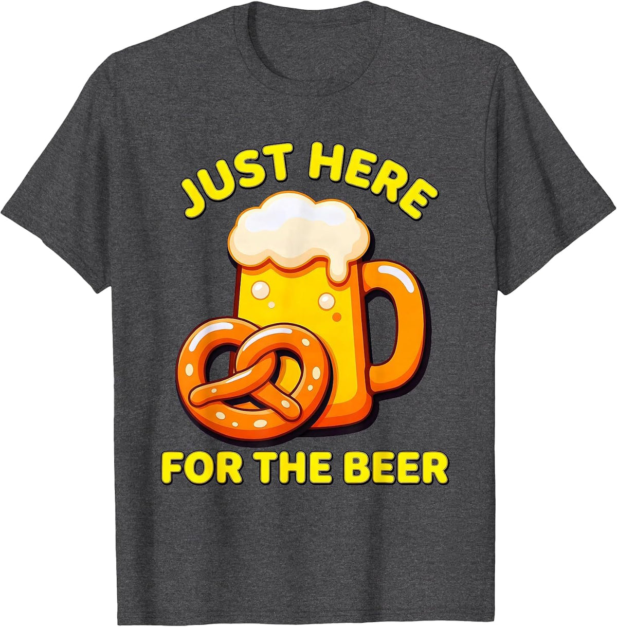 Just Here for the Beer Oktoberfest Design T-Shirt - Dark Heather Grey