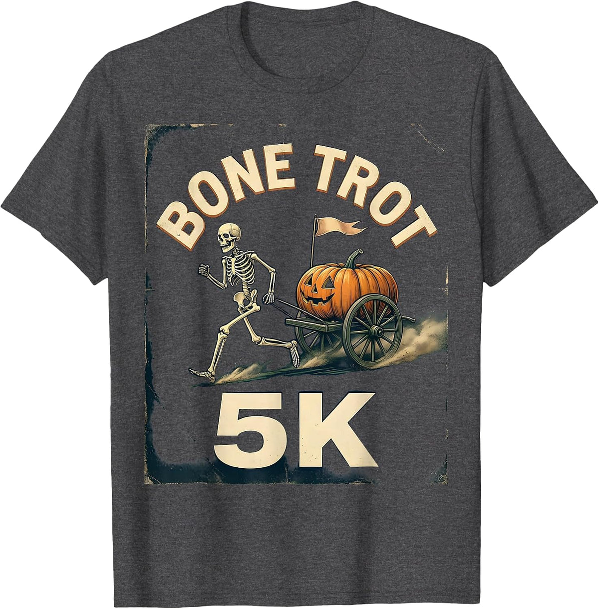 Bone Trot 5K Vintage Skeleton Runner Halloween Fun Run T-Shirt - Dark Heather Grey