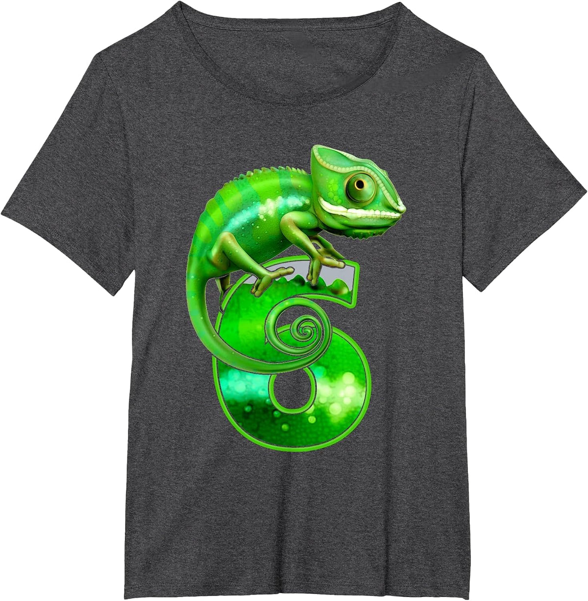 Kids 6 Years Old Lizard 6th Birthday Party Chameleon T-Shirt - Dark Heather Grey