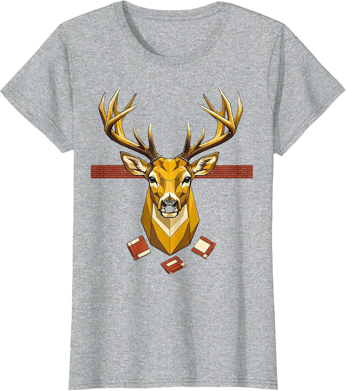Oversized Buck Head Geometric Deer Hunting Humor T-Shirt - Heather Grey
