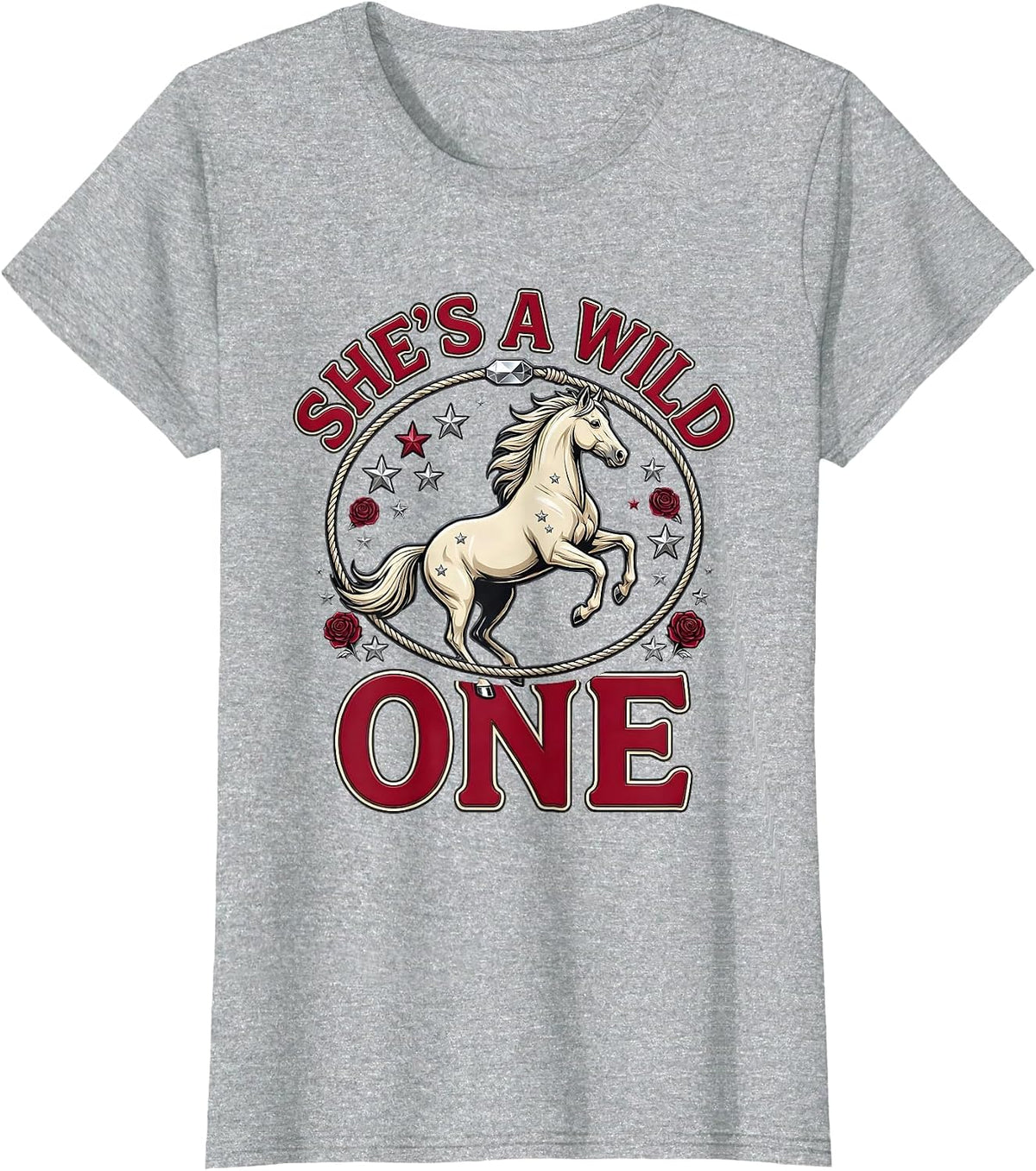 She's a Wild One Western Cowgirl Design T-Shirt - Heather Grey