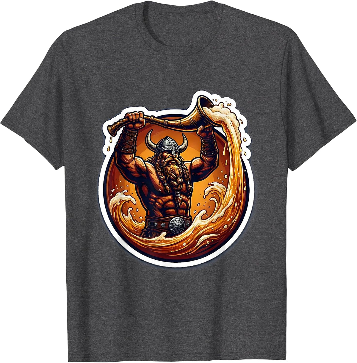Men's Funny Viking Drinking Horn Raise Celebration T-Shirt - Dark Heather Grey