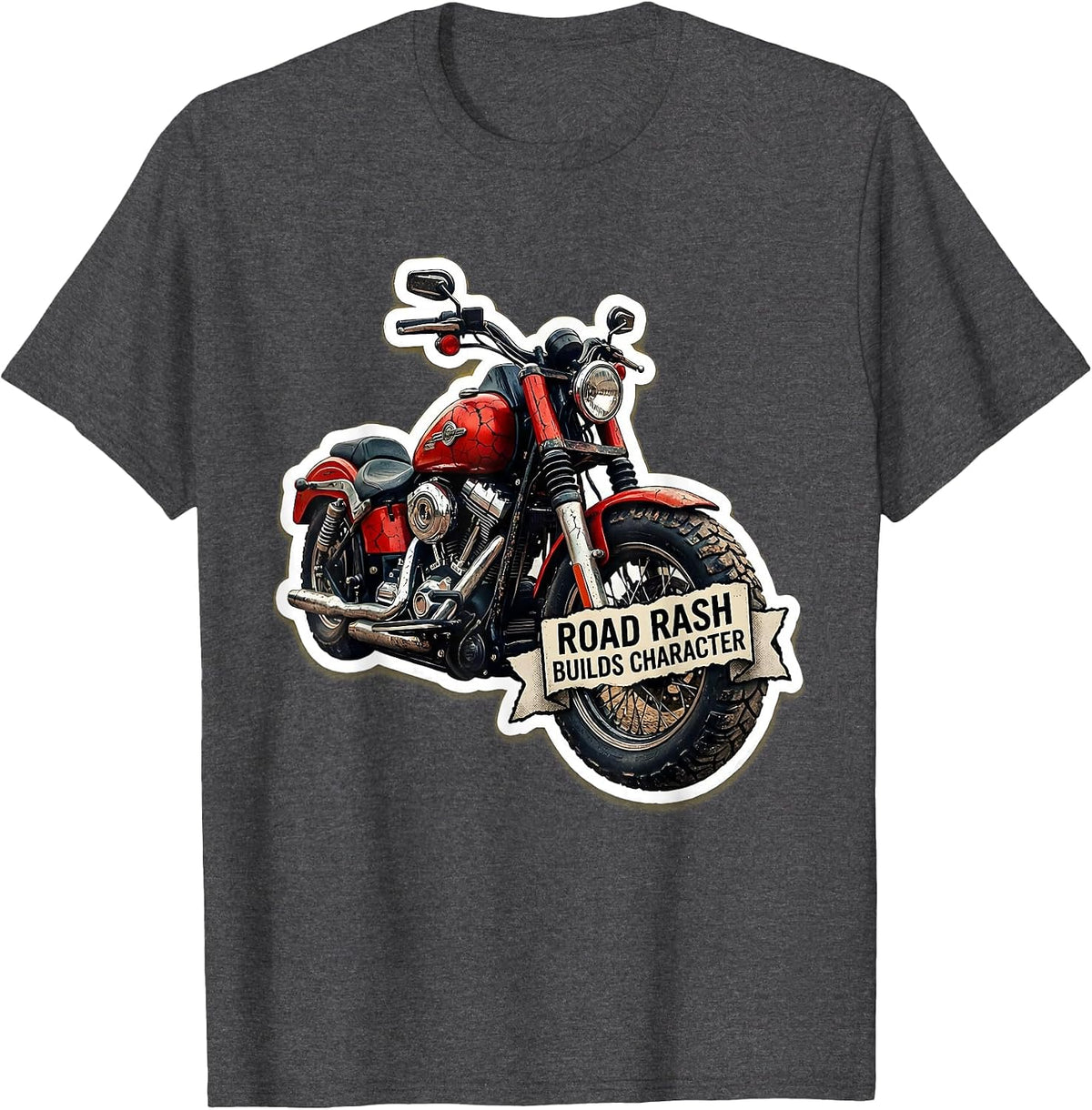 Men's Road Rash Builds Character Motorcycle Design T-Shirt - Dark Heather Grey