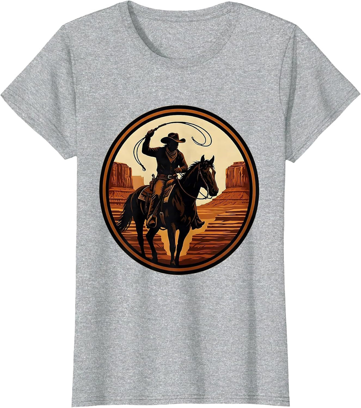 Cowgirl Shadow Canyon Wall Western Graphic T-Shirt - Heather Grey