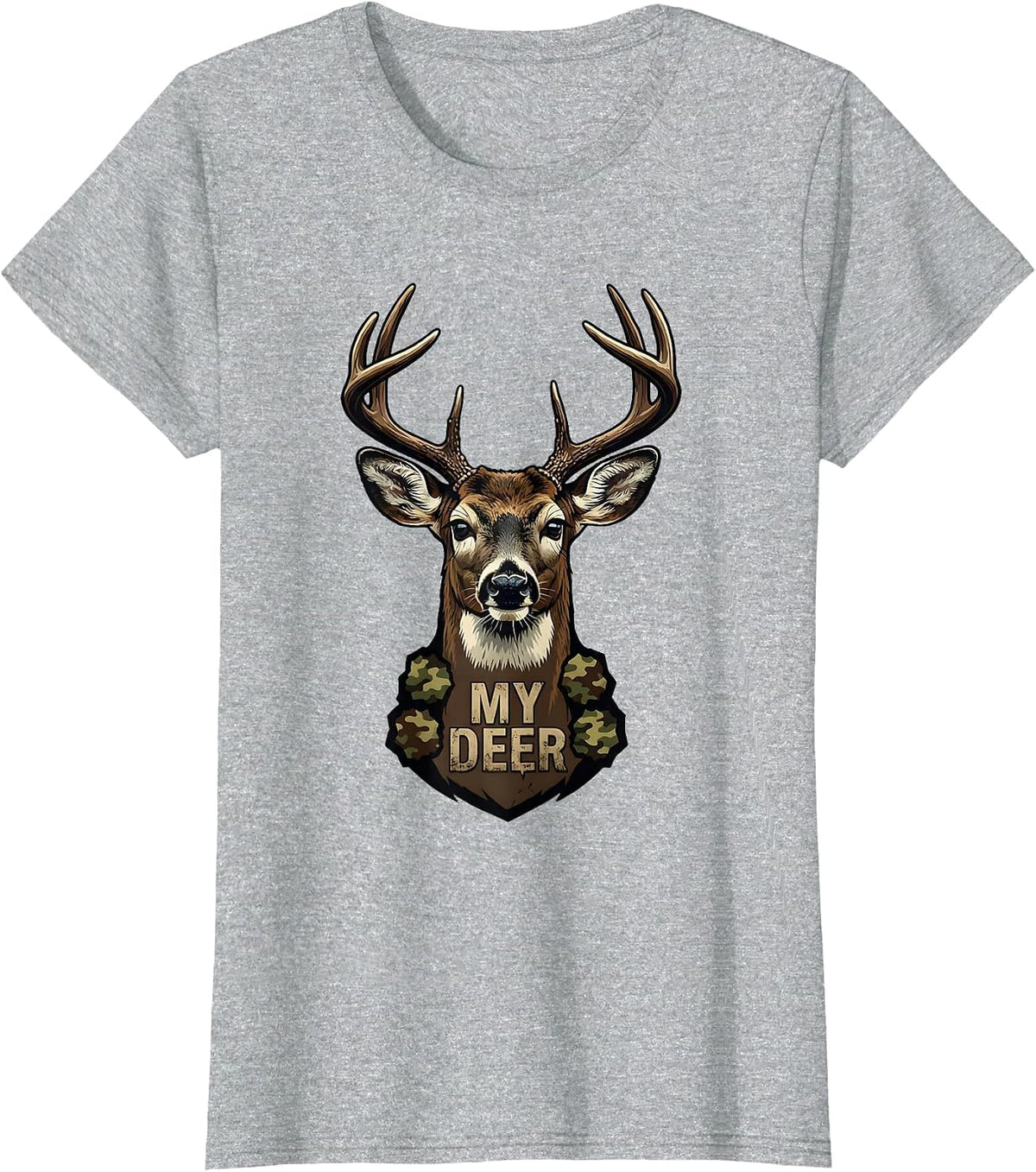 My Deer Distressed Camo Deer Hunting Youth Humor T-Shirt - Heather Grey