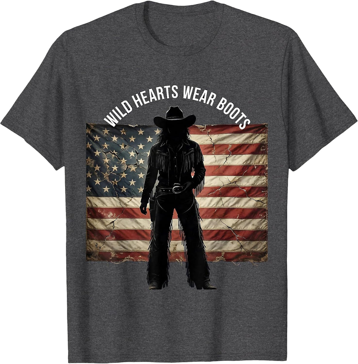 Wild Hearts Wear Boots Denim Cowgirl Design T-Shirt - Dark Heather Grey
