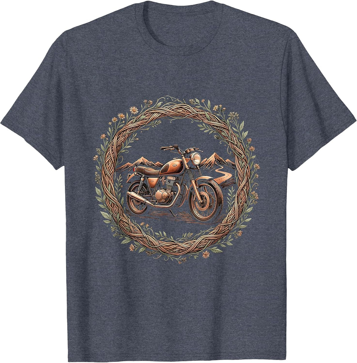 Mountain Road Motorcycle Freedom Ride Graphic T-Shirt - Heather Blue