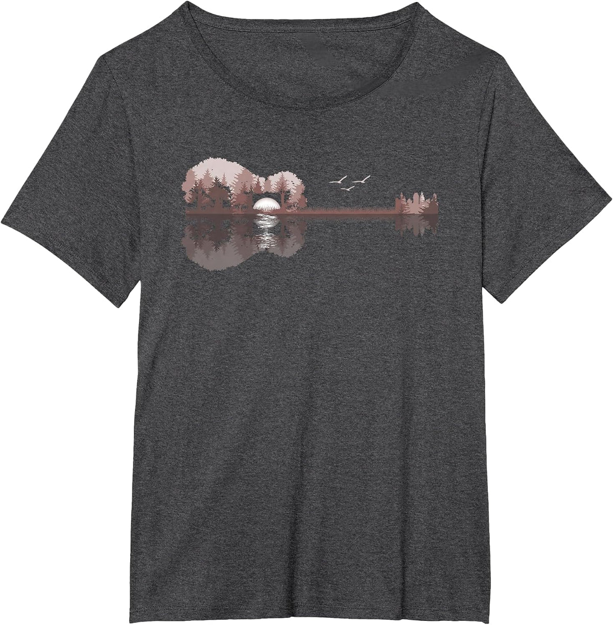 Acoustic Guitar Lake Sunset Guitarist Country Rock Music T-Shirt - Dark Heather Grey