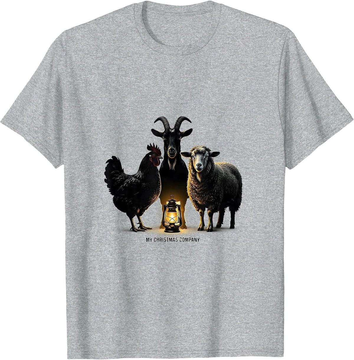 Men's My Christmas Company Funny Farm Animal Holiday Humor T-Shirt - Heather Grey