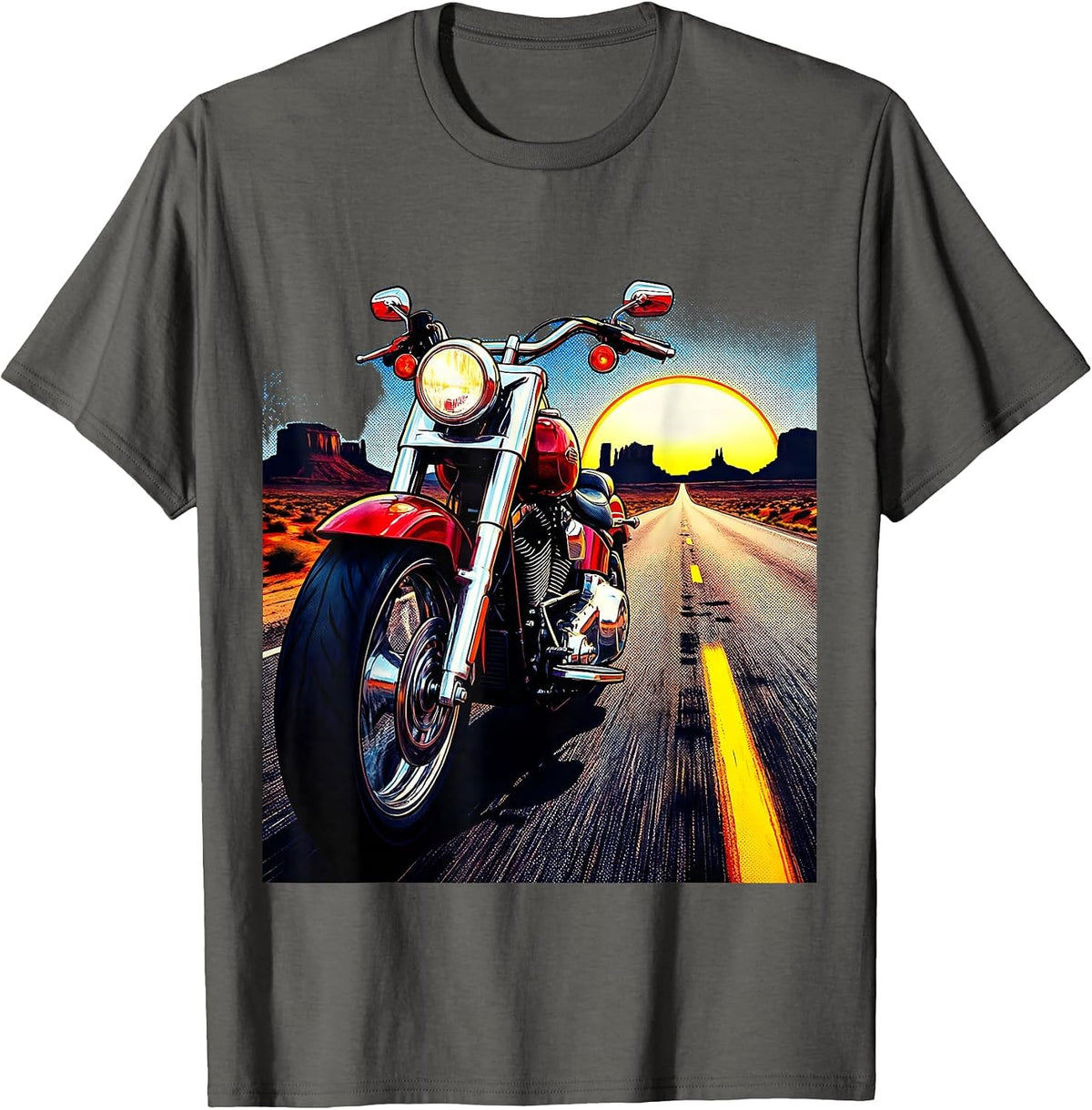 Vintage Motorcycle Desert Highway Red White Blue T-Shirt - Asphalt Grey