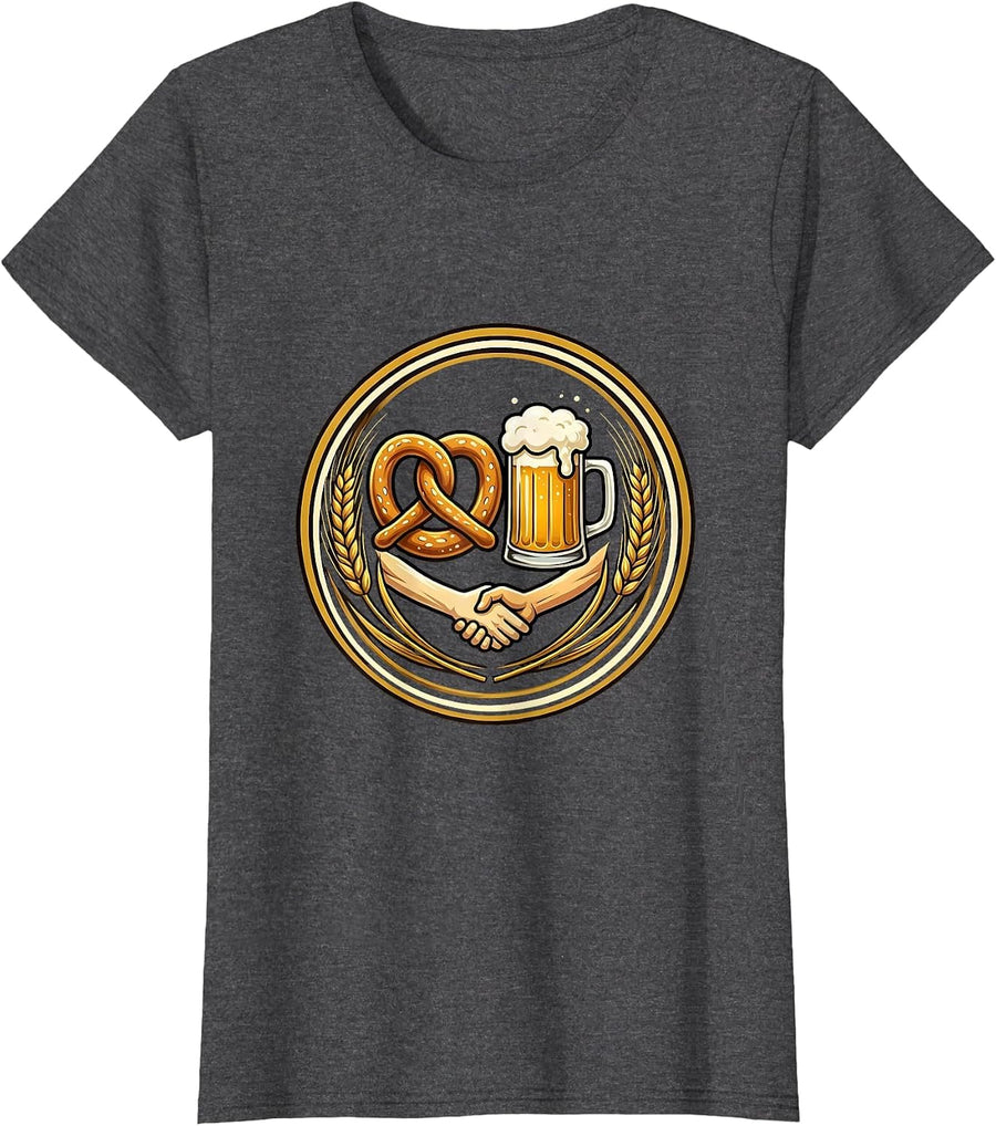 Women's Pretzel and Beer Mug Holding Hands Funny Beer T-Shirt - Dark Heather Grey