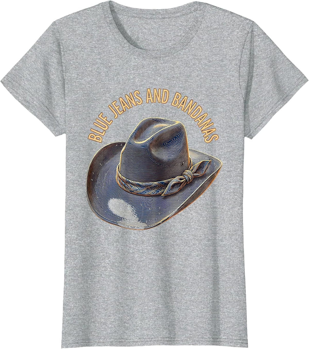 Women's Blue Jeans and Bandanas Denim Cowgirl Design T-Shirt - Heather Grey
