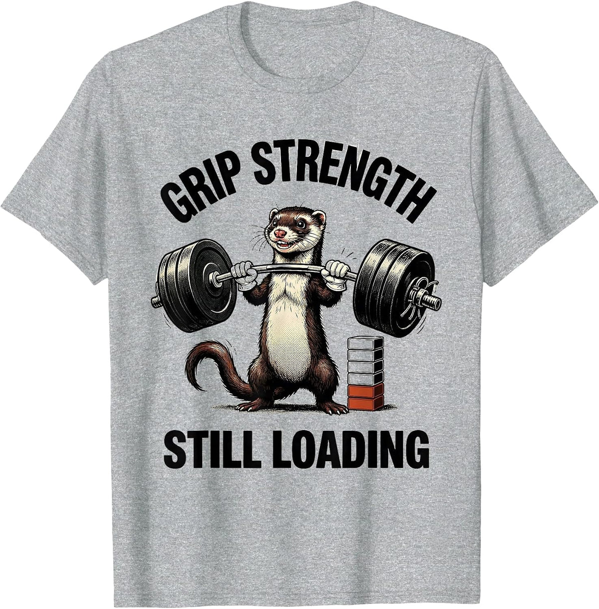 Men's Grip Strength Still Loading Funny Animal Gym Ferret T-Shirt - Heather Grey