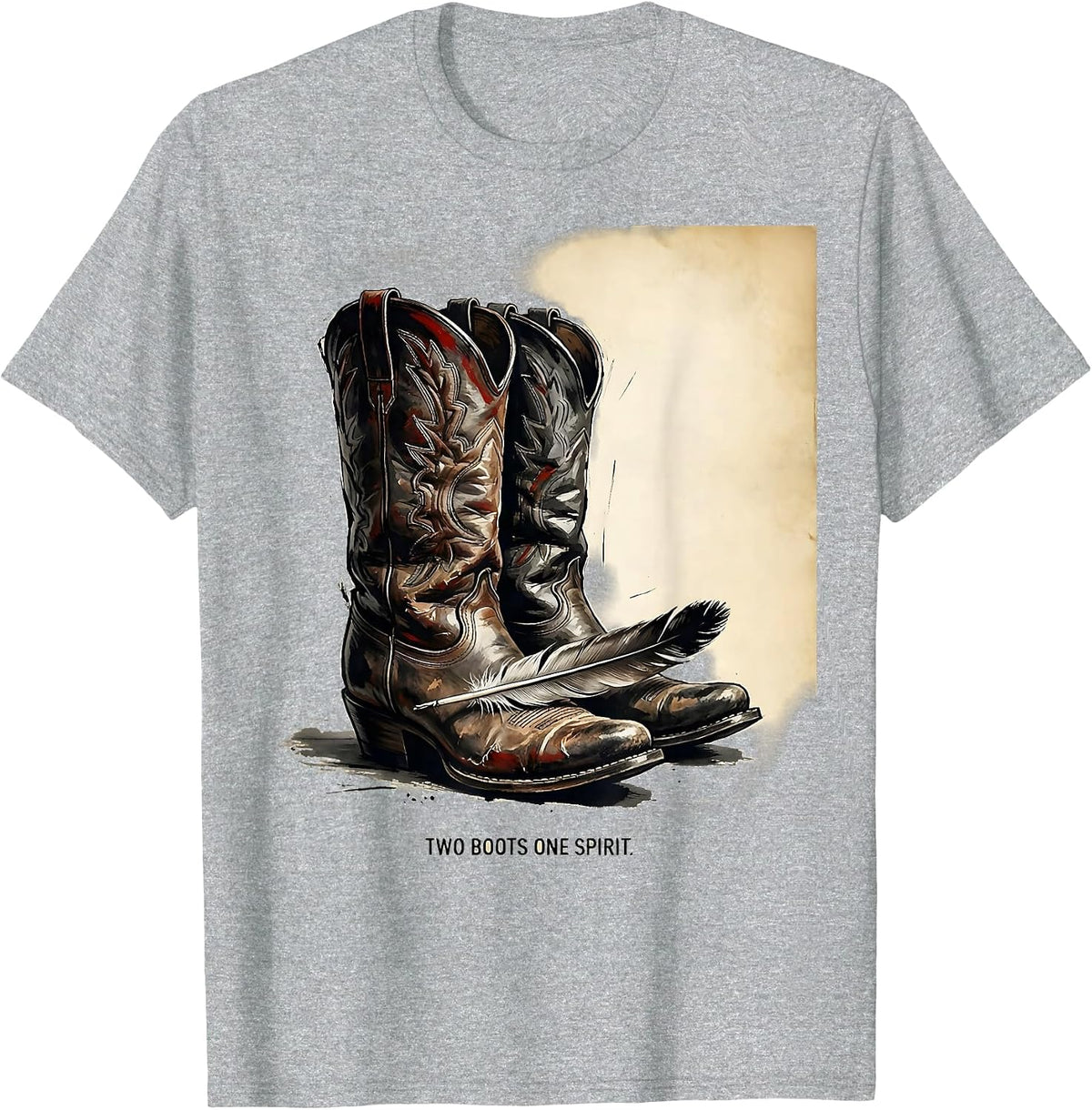 Men's Two Boots One Spirit Cowgirl Design T-Shirt - Heather Grey