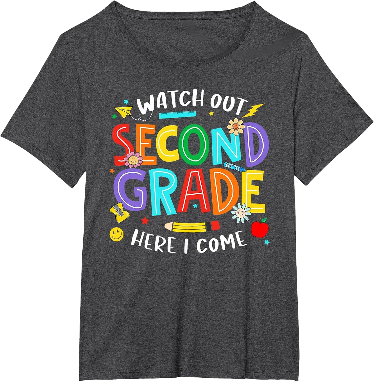 Watch Out Second Grade Here I Come 2nd Grade Back to School T-Shirt - Dark Heather Grey