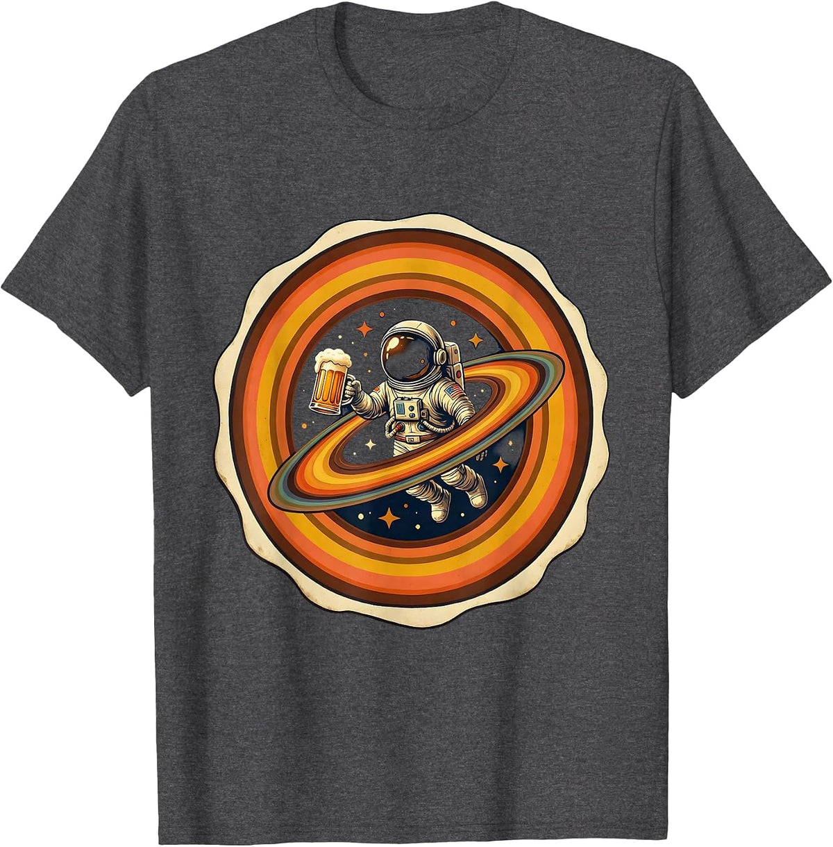 Astronaut Floating With Beer in Space T-Shirt - Dark Heather Grey