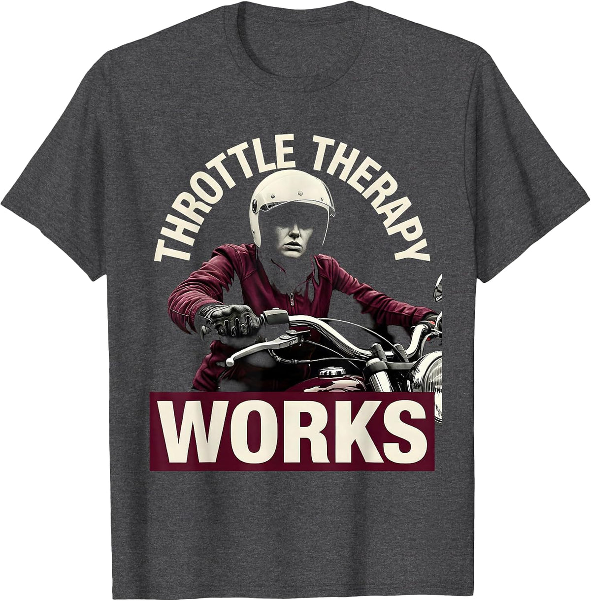Throttle Therapy Works Motorcycle Riding Design T-Shirt - Dark Heather Grey