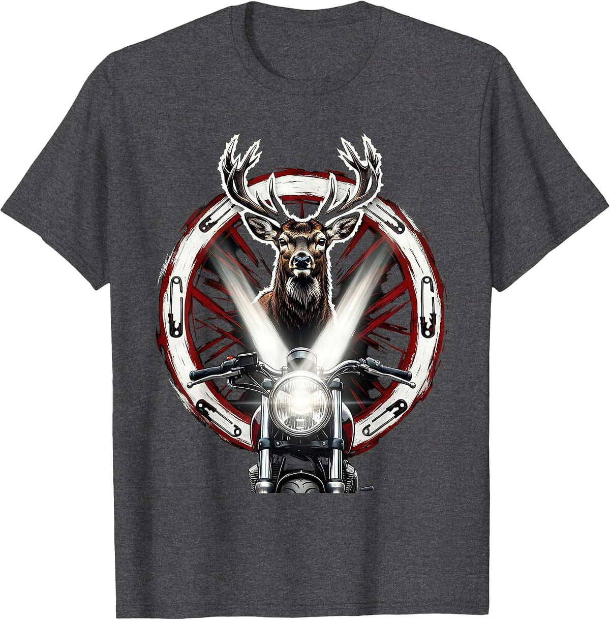 Men's Motorcycle Headlight Deer Encounter Graphic T-Shirt - Dark Heather Grey