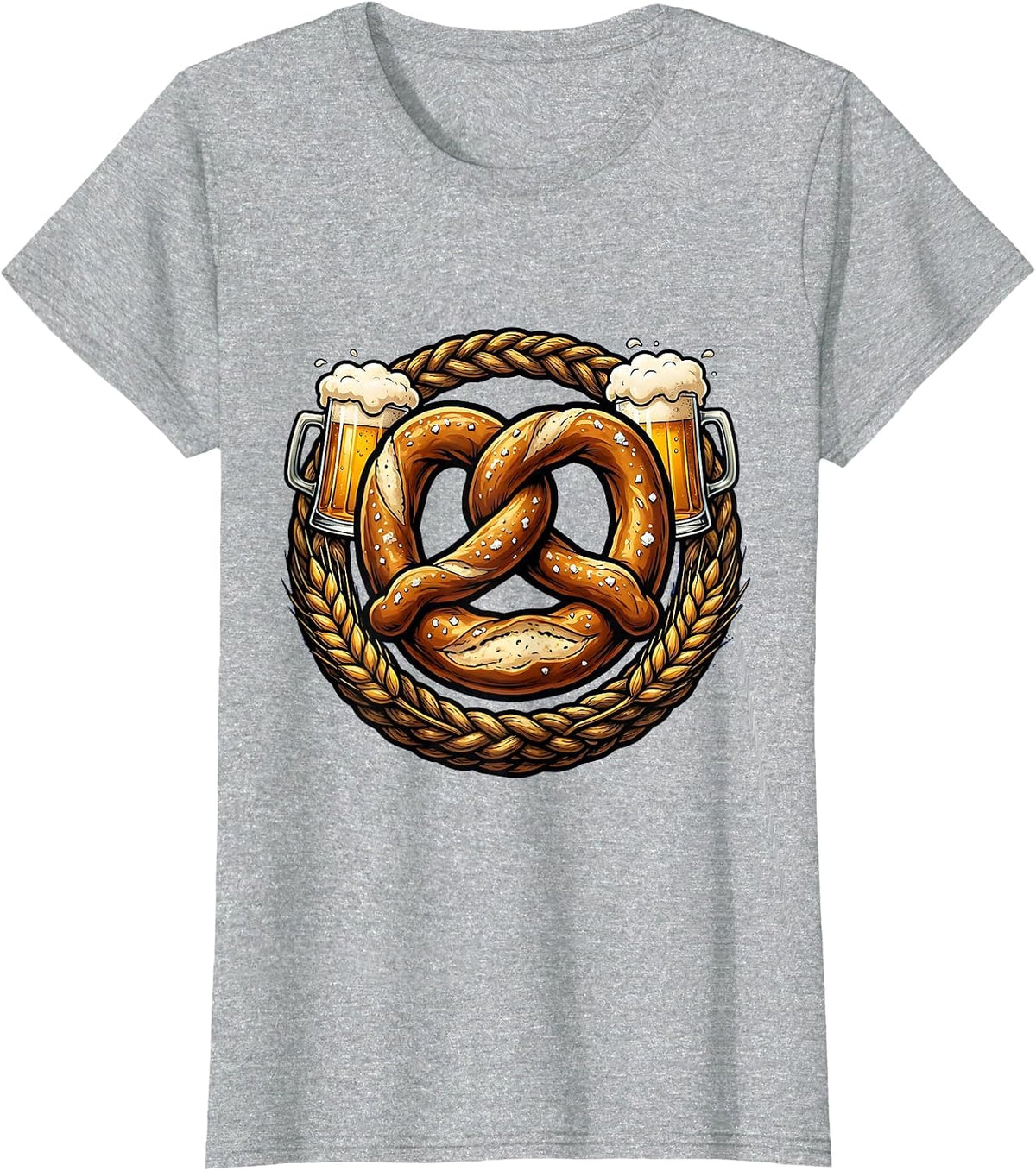 Women's Bold Pretzel Graphic Oktoberfest Design T-Shirt - Heather Grey