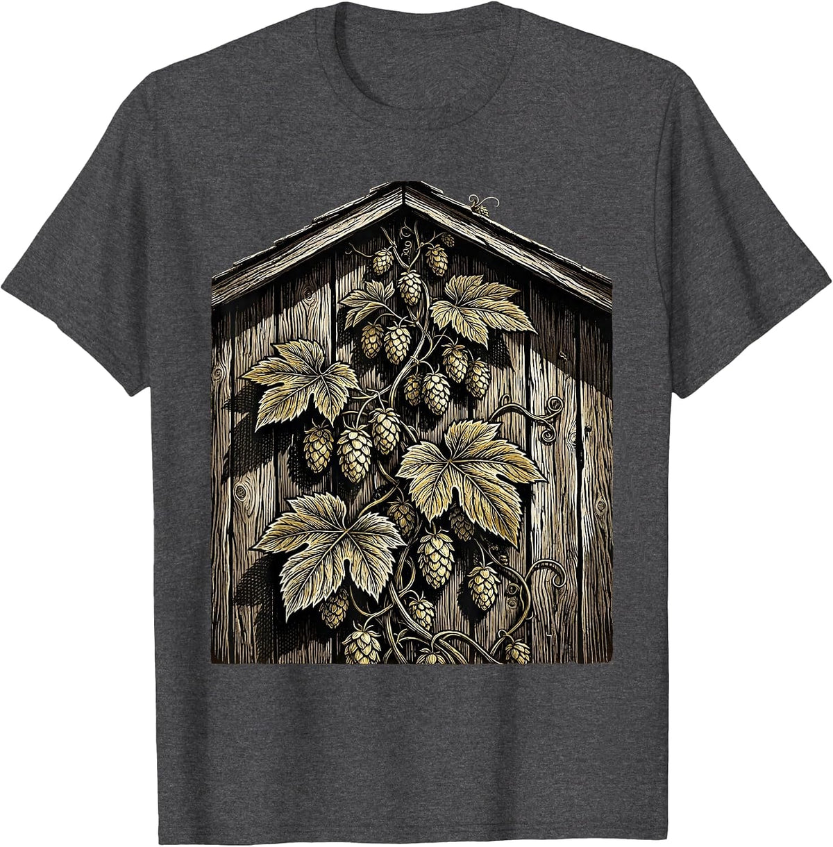 Oktoberfest Hop Vine Rustic Barn Wall Graphic T-Shirt - Dark Heather Grey