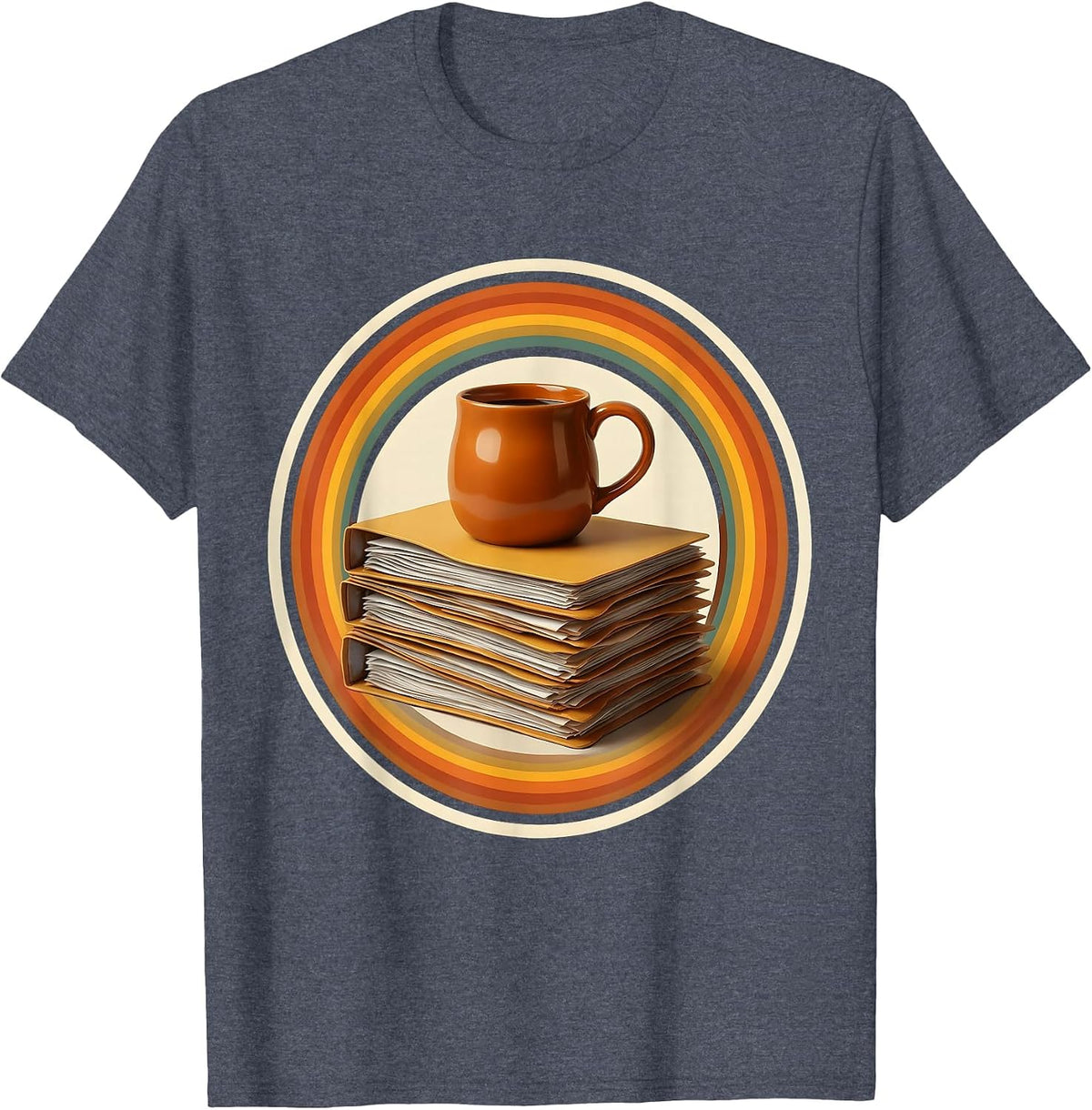 Middle School Teacher Coffee and Folders Graphic T-Shirt - Heather Blue