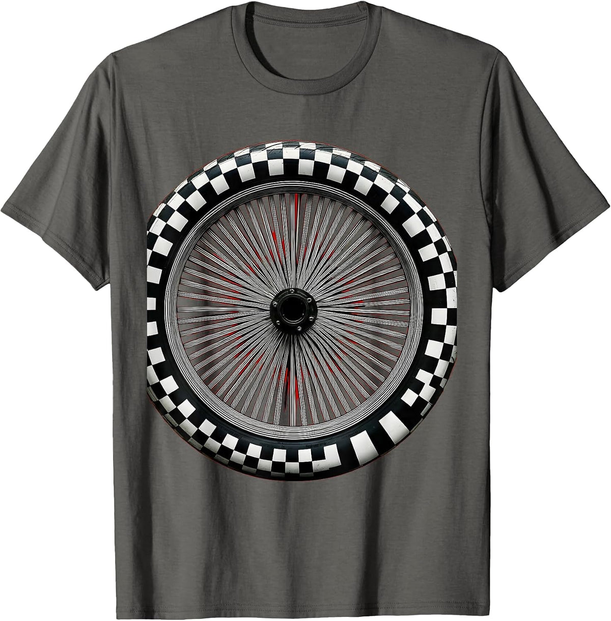 Men's Motorcycle Wheel Checkered Tire Tread Graphic T-Shirt - Asphalt Grey