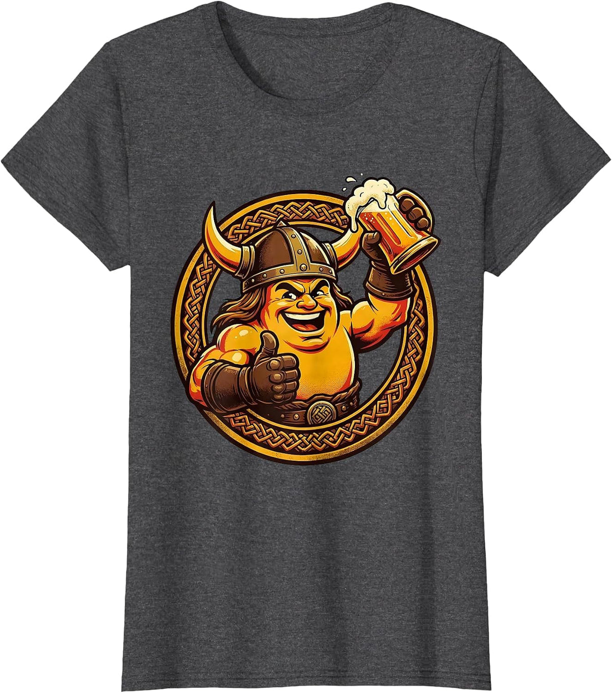 Women's Viking Warrior Beer Toast Graphic Tee T-Shirt - Dark Heather Grey