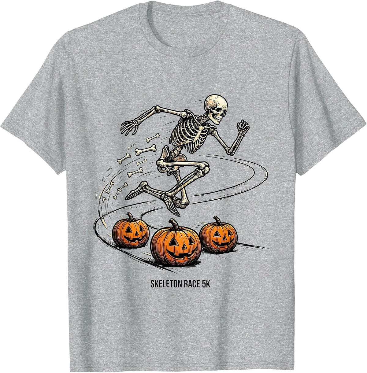 Men's Skeleton Race 5K Funny Halloween Running Costume Runner T-Shirt - Heather Grey