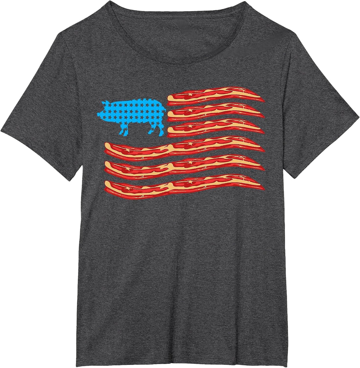 Bacon US Flag, Pig, Bacon Patriot T-Shirt - Dark Heather Grey