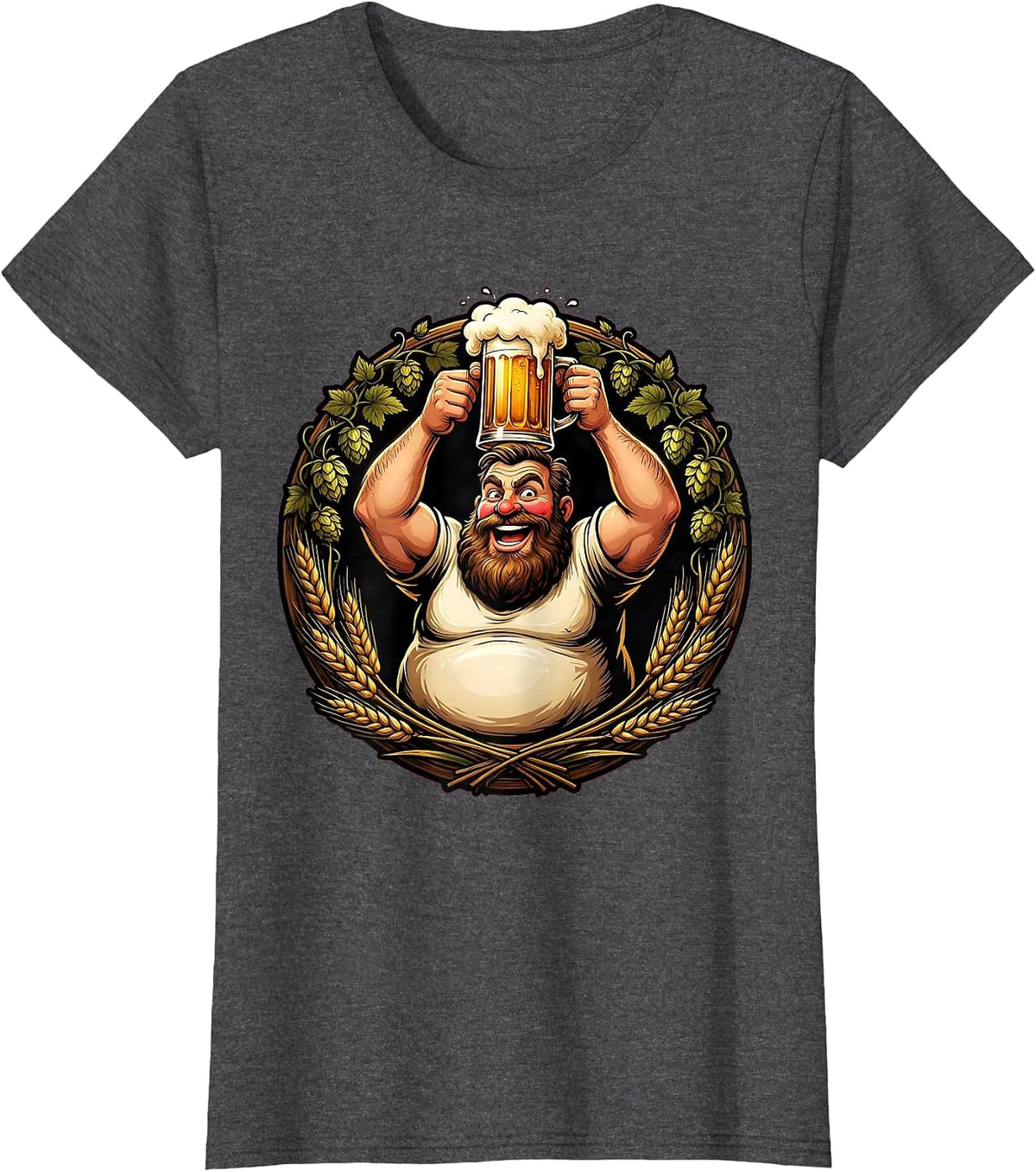 Women's Prost Bearded Tankard Raise Celebration Graphic T-Shirt - Dark Heather Grey