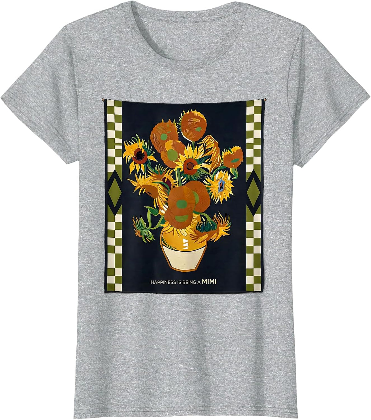Women's Happiness Is Being A Mimi Contemporary Tapestry Sunflower T-Shirt - Heather Grey