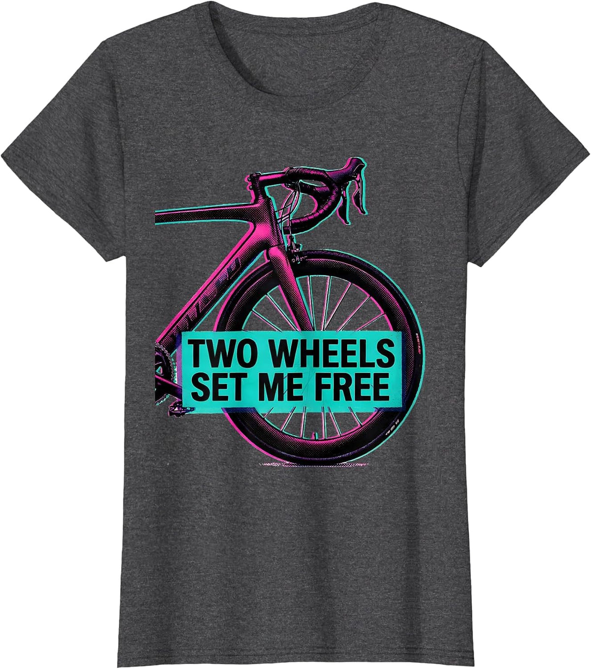 Women's Two Wheels Set Me Free Cycling Design T-Shirt - Dark Heather Grey