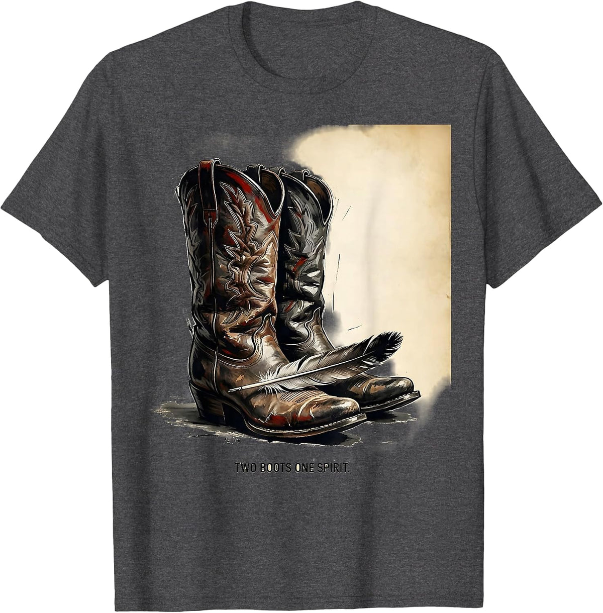 Men's Two Boots One Spirit Cowgirl Design T-Shirt - Dark Heather Grey