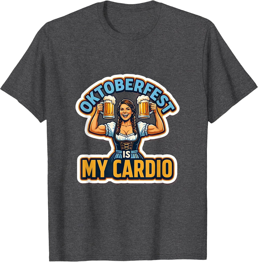 Men's Oktoberfest Is My Cardio Funny Beer Festival T-Shirt - Dark Heather Grey