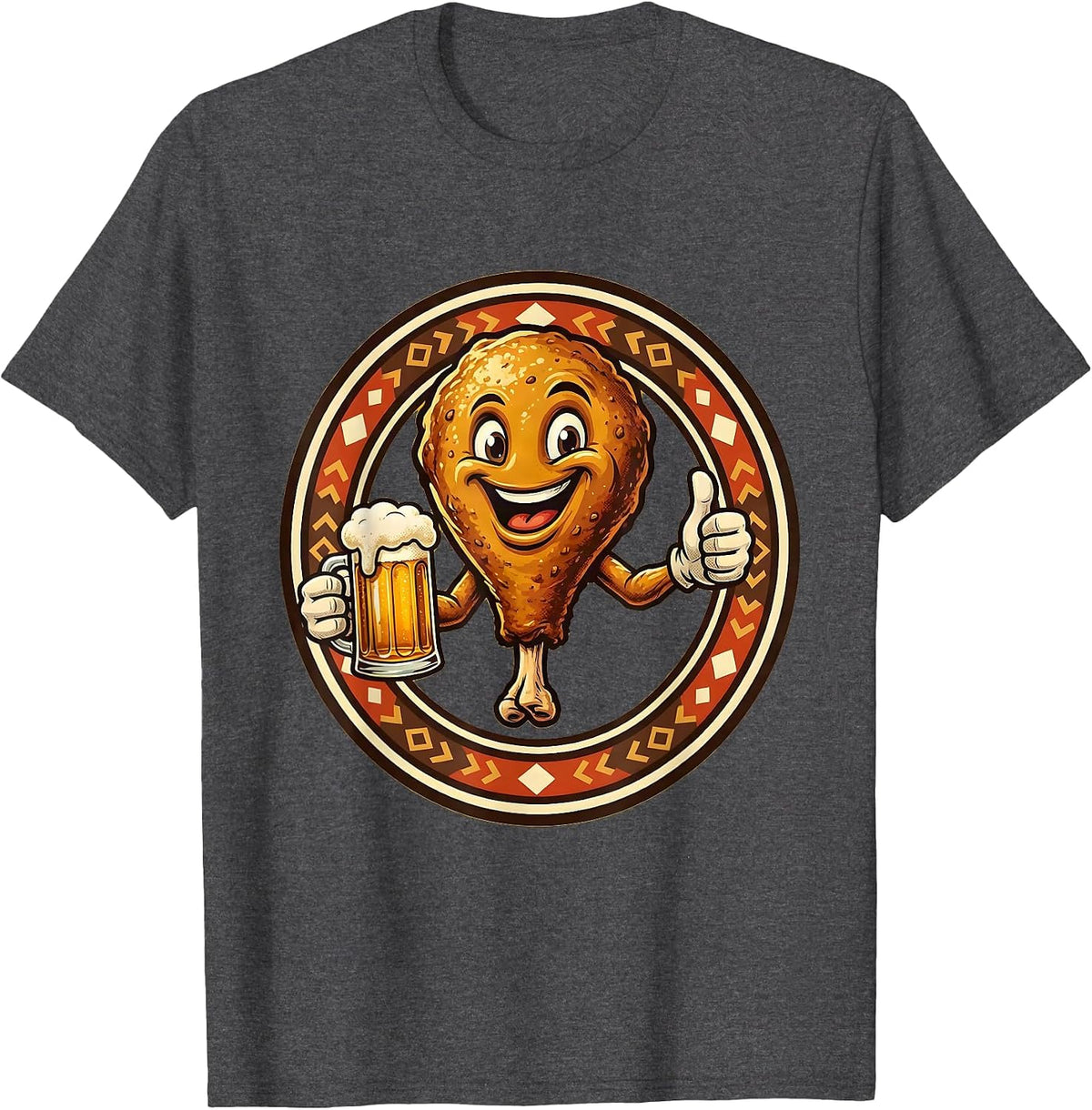 Oktoberfest Roasted Chicken and Beer Mug Graphic T-Shirt - Dark Heather Grey